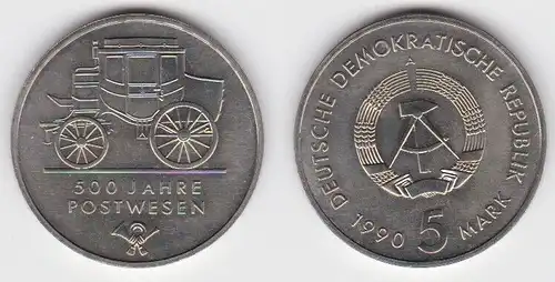 DDR Gedenk Münze 5 Mark 500 Jahre Postwesen 1990 vorzüglich (140267)