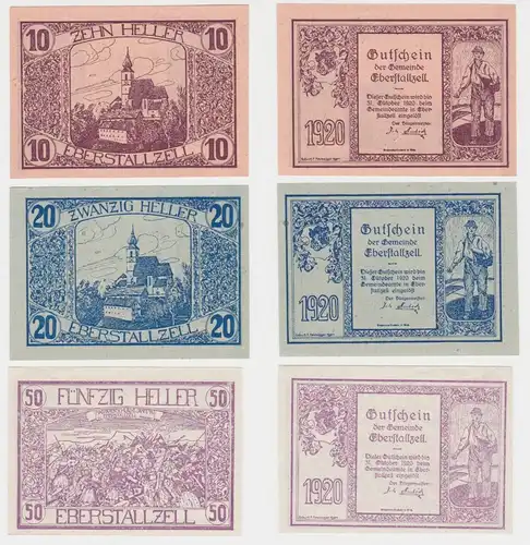 3 Banknoten 10 bis 50 Heller Notgeld Gemeinde Eberstallzell (150616)