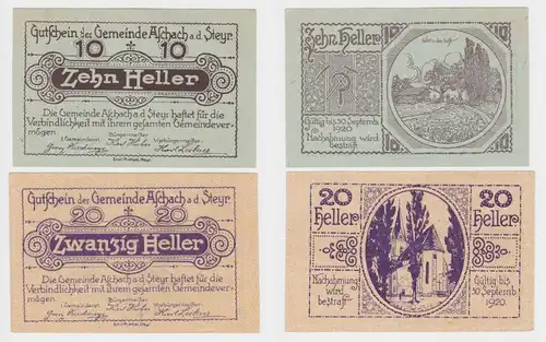 2 Banknoten 10 und 20 Heller Notgeld Gemeinde Aschach a.d. Steyr (154767)