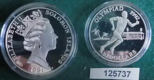 10 Dollar Silbermünze Solomon Islands Olympiade Barcelona Läufer 1992 (125737)