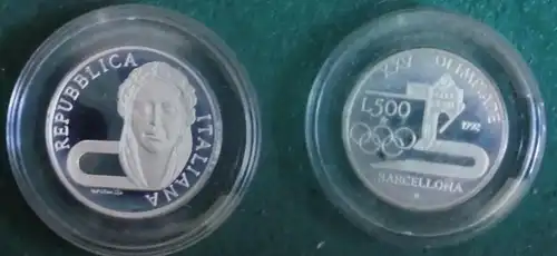 500 Lire Silber Münze Italien 1992 Olympiade Barcelona (119712)