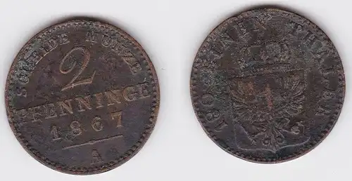 2 Pfennige Kupfer Münze Preußen 1867 A (125729)