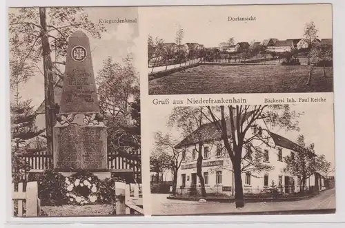 99879 Mehrbild Ak Gruß aus Niederfrankenhain Bäckerei, Kriegerdenkmal usw. 1920