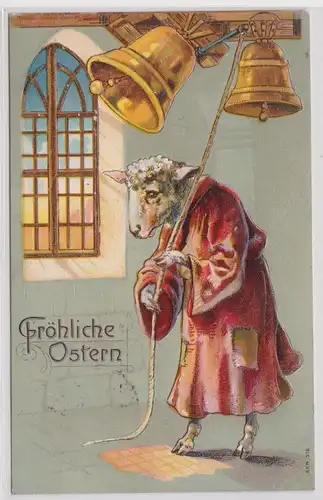 44116 Präge AK Fröhliche Ostern Schaf läutet Osterglocke 1906