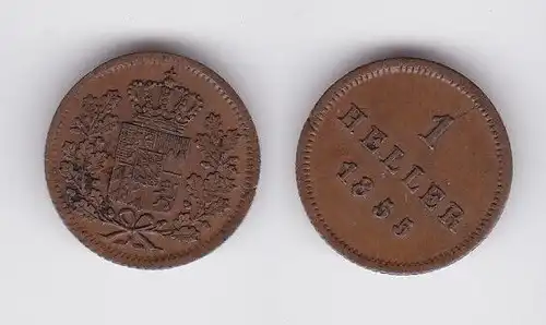 1 Heller Kupfer Münze Bayern 1855 ss+ (162507)