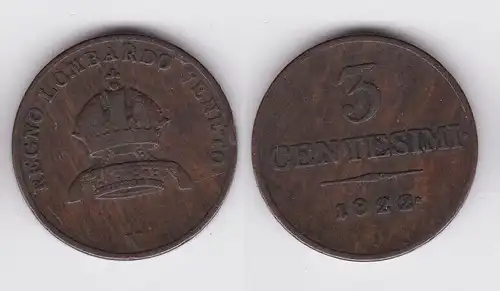 3 Centesimi Kupfer Münze Österreich Lombardo Veneto 1822 V (162341)