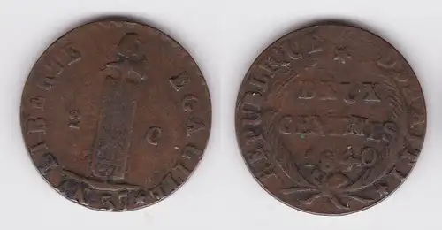 2 Centimes Kupfer Münze Republique D´Haiti 1840 ss (162381)