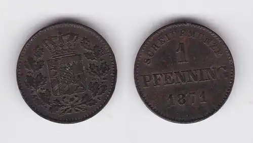 1 Pfennig Kupfer Münze Bayern 1871 ss+ (162519)