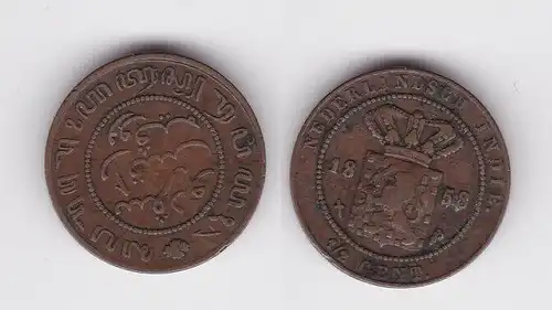 1/2 Cent Bronze Münze niederländisch Indien 1858 ss (162186)