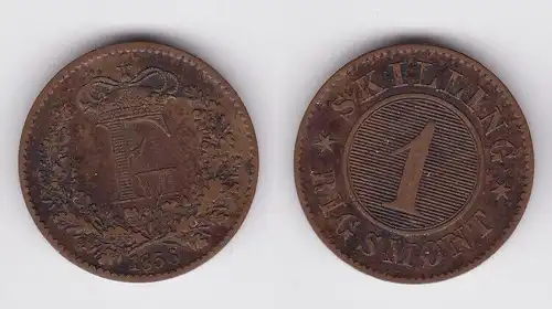1 Skilling Rigsmont Kupfer Münze Dänemark 1856 (162330)
