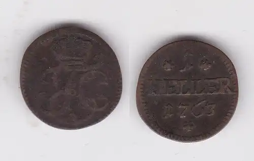1 Heller Kupfer Münze Sachsen-Hildburghausen Herzogtum 1763 s/ss (162516)