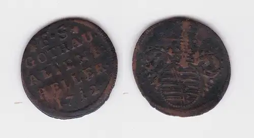 1 Heller Kupfer Münze Sachsen Gotha und Altenburg 1712 s/ss (160430)