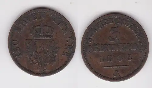 3 Pfennige Kupfer Münze Preussen Wilhelm I 1866 A (162334)