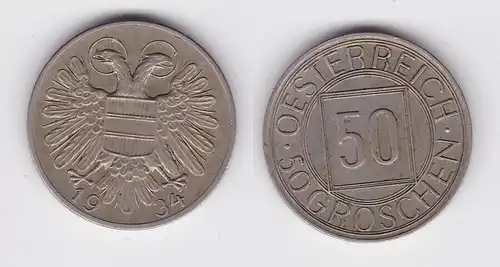 50 Groschen Nickel Münze Österreich 1934 vz (162343)