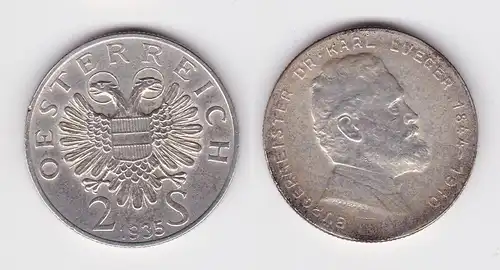 2 Schilling Silber Münze Österreich 1935 Karl Lueger vz (162511)
