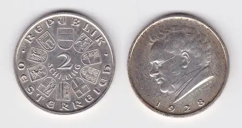 2 Schilling Silber Münze Österreich Schubert 1928 vz (162508)