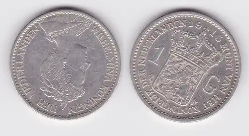 1 Gulden Silber Münze Niederlande Wilhelmina 1915 ss (162337)
