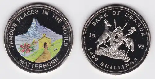 1000 Shillings Nickel Münze Uganda 1993 Matterhorn PP (162651)