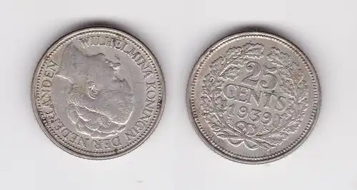 25 Cents Silber Münze Niederlande 1939 f.vz (160504)