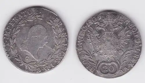 20 Kreuzer Silber Münze RDR Habsburg Österreich Franz II. 1809 C (162149)