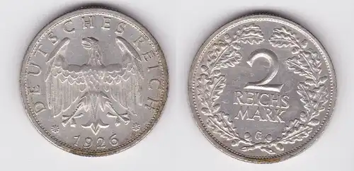 2 Mark Silber Münze Weimarer Republik 1926 G Jäger 320 vz (162257)