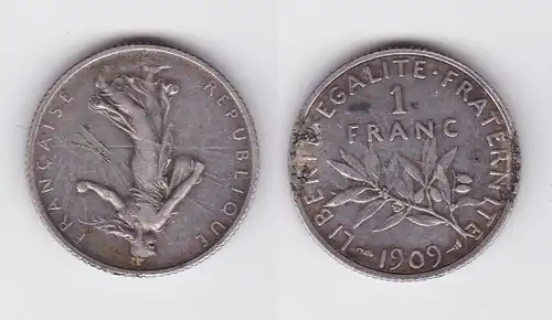 1 Franc Silber Münze Frankreich 1909 s/ss (162496)