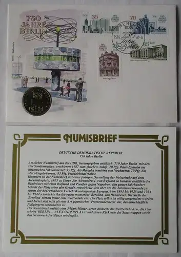 DDR Numisbrief mit 5 Mark 750 Jahre Berlin Alexanderplatz 1987 (163150)