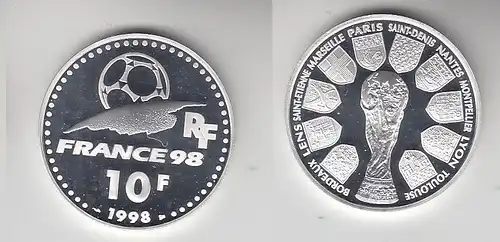 10 Franc Silber Münze Frankreich Fußball WM Frankreich 1998, 1998 (116418)