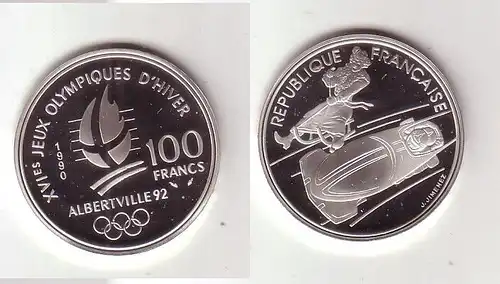 100 Franc Silbermünze Frankreich Olympia 1992 Albertville 2er Bob (113609)