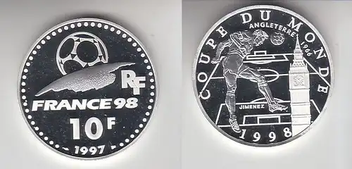 10 Franc Silber Münze Frankreich Fußball WM Frankreich 1998, 1997 (116509)