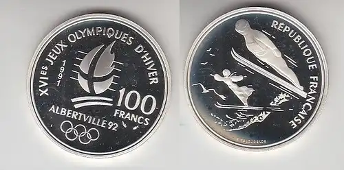 100 Franc Silber Münze Frankreich Olympia 1992 Albertville Skispringen (116496)