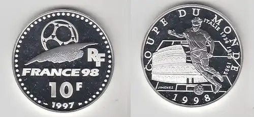 10 Franc Silber Münze Frankreich Fußball WM Frankreich 1998, 1997 (116429)