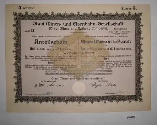 1 Pfund 5 Aktien Otavi Minen- & Eisenbahn-Gesellschaft Berlin 12.9.1921 (126886)