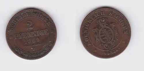 2 Pfennig Kupfer Münze Sachsen 1869 B (119319)