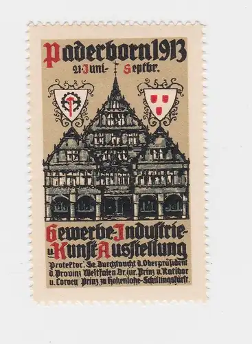 seltene Vignette Gewerbe Industrie und Kunst Ausstellung Paderborn 1913 (92949)