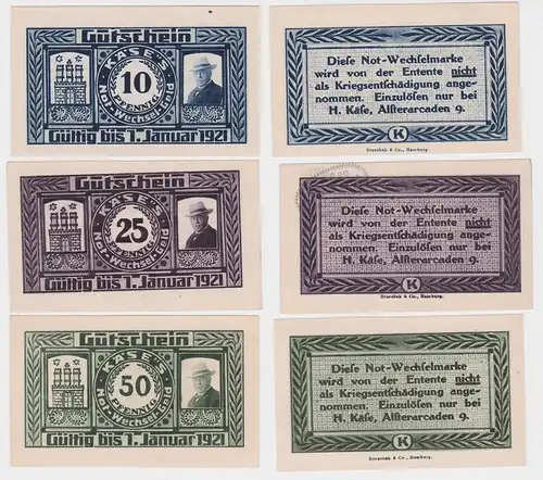 3 Banknoten Notgeld Hamburg H.Käse Alsterarcaden 1921 (121694)