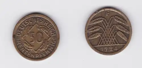 50 Rentenpfennig Messing Münze Weimarer Republik 1924 F Jäger 310 (119755)