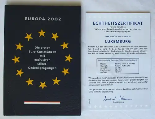 KMS Euro Kursmünzensatz 2002 von Luxemburg mit Silber-Gedenkprägung (119392)