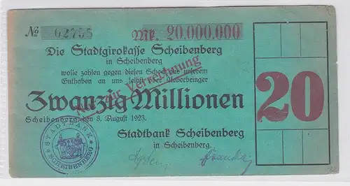 20 Millionen Mark Banknote Stadtgirokasse Scheibenberg 8.8.1923 (118807)