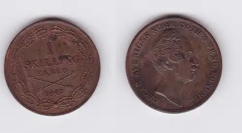 1 Schilling Kupfer Münze Schweden 1847 (119569)