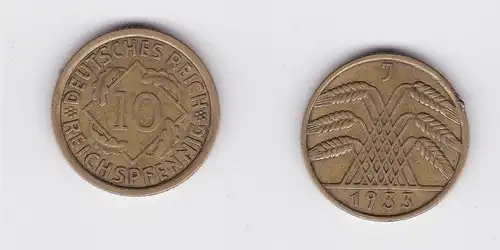 10 Reichspfennig Messing Münze Deutsches Reich 1933 J, Jäger 317 (120216)