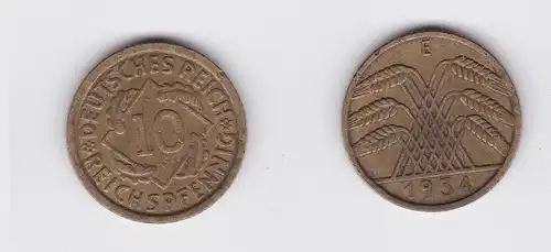 10 Reichspfennig Messing Münze Deutsches Reich 1934 E, Jäger 317 (119911)