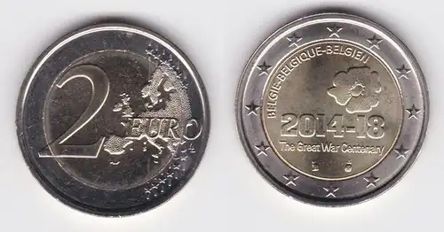 2 Euro Münze Belgien 100 Jahre Beginn des 1.Weltkrieg 1914-2014 Stgl. (129932)