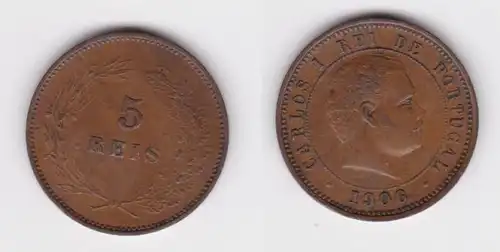 5 Reis Kupfer Münze Portugal 1906 ss+ (117885)