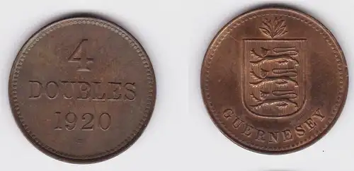 4 Doubles Kupfer Münze Guernesey 1920 vz (143311)