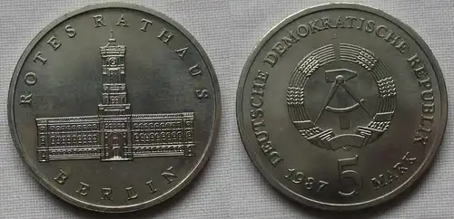 DDR Gedenk Münze 5 Mark Berlin Rotes Rathaus 1987 Stempelglanz (104099)