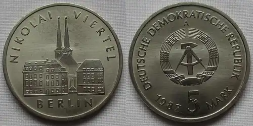 DDR Gedenk Münze 5 Mark Berlin Nikolai Viertel 1987 Stempelglanz (106199)