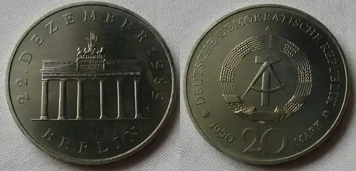 DDR Gedenk Münze 20 Mark Brandenburger Tor 1990 Stempelglanz (115568)