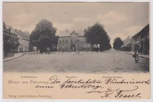 95475 Ak Gruß aus Osterburg Sedanstraße, Stendalerstraße 1900