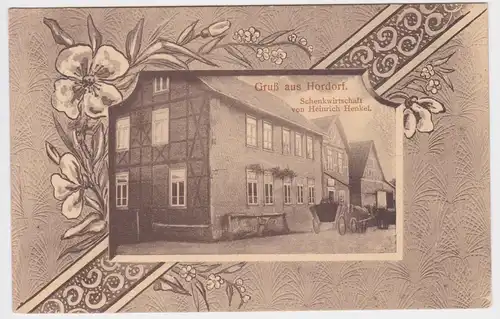 72698 Jugendstil Ak Gruß aus Hordorf Schenkwirtschaft 1915